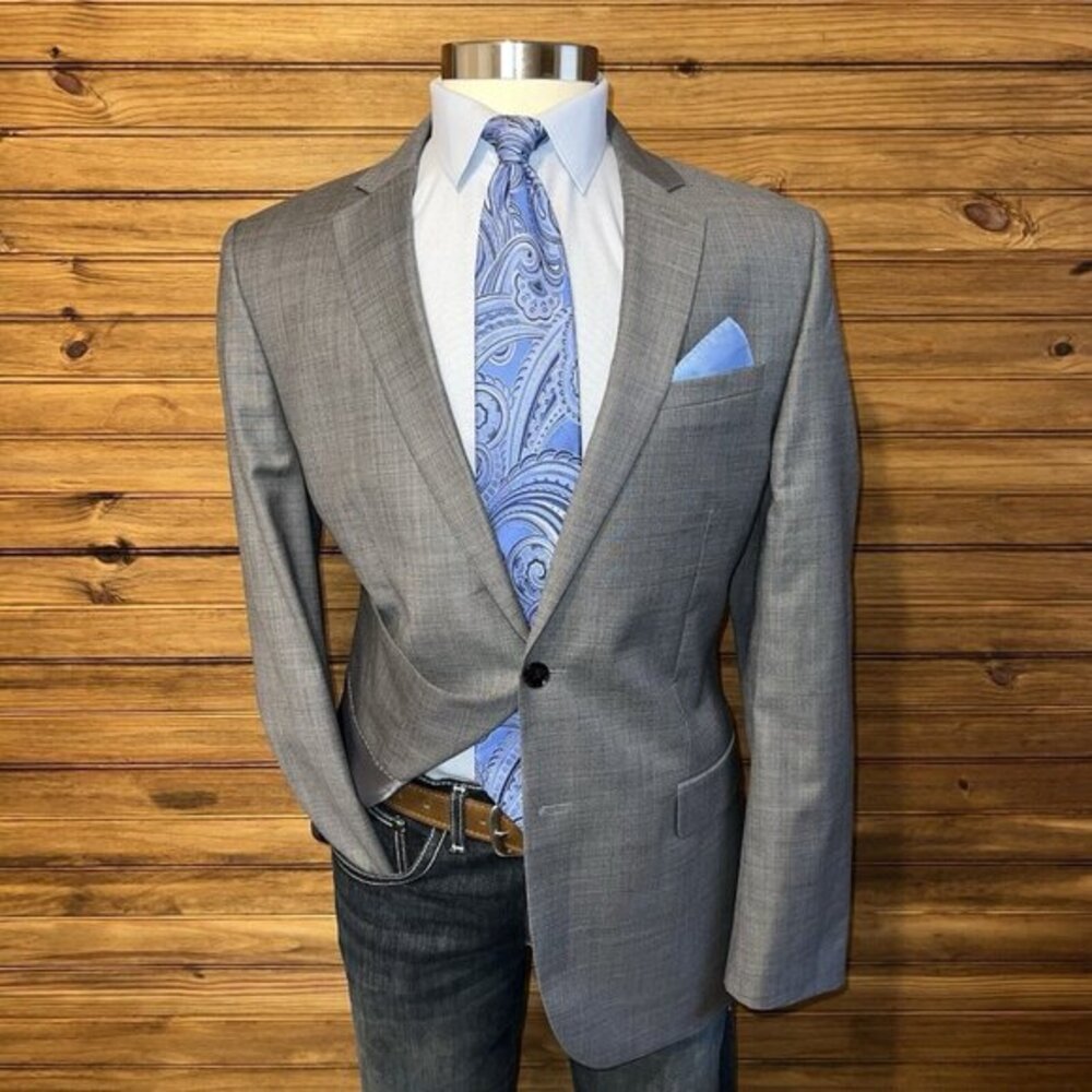 EXPRESS Mens Blazer Sport Coat Casual Jacket‎ Mens Size 38R Grey Wool Blend Suit
